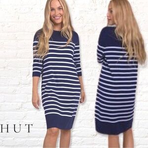 HUT Bianca Navy and White Striped Sweater Dress Size Small NWT